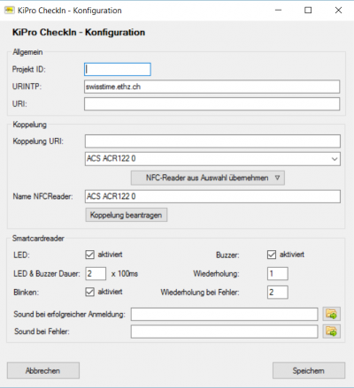 Konfigurationsoberfläche von KiPro CheckIn